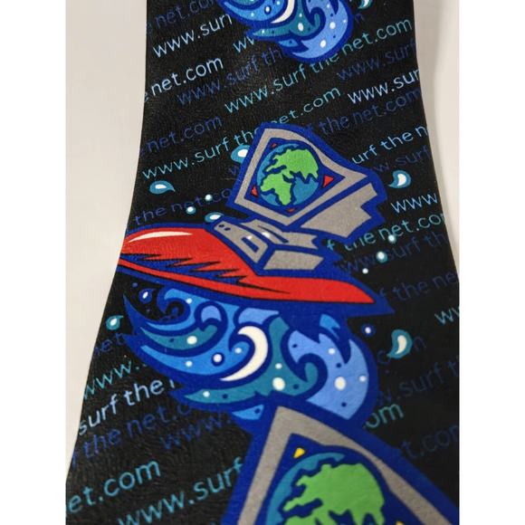VINTAGE Ralph Marlin Men's Tie 1999 "Surf the Net" Computers Tech Internet Geek - Picture 3 of 10